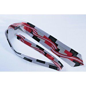 Henri Picard red black grey ribbon pattern tie